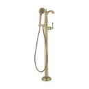 Floor Mount Tub Filler Faucet with Hand Shower in Aged Brass 
