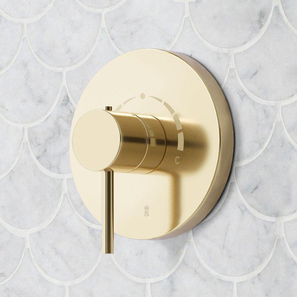 LEXIA THERMOSTATIC SHOWER SYSTEM WITH 3 BODY SPRAYS, SLIDE BAR AND HAND SHOWER - POLISHED BRASS 