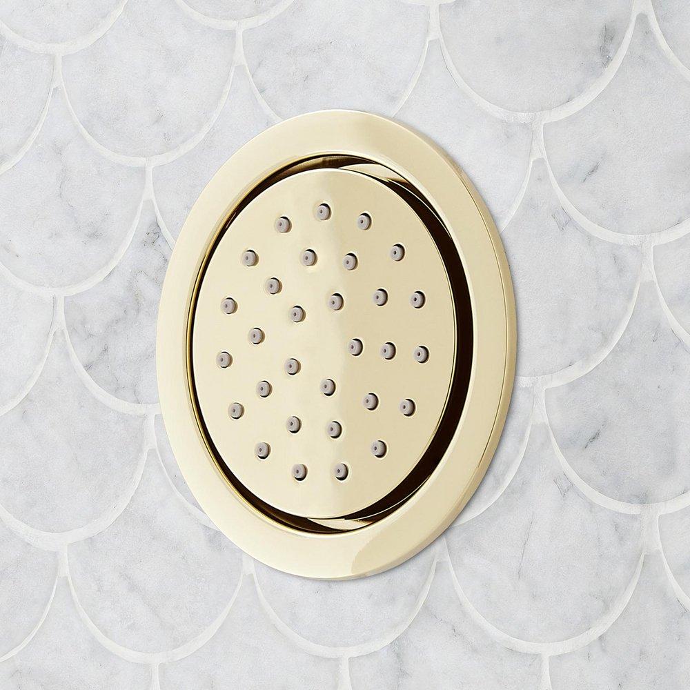 LEXIA THERMOSTATIC SHOWER SYSTEM WITH 3 BODY SPRAYS, SLIDE BAR AND HAND SHOWER - POLISHED BRASS 