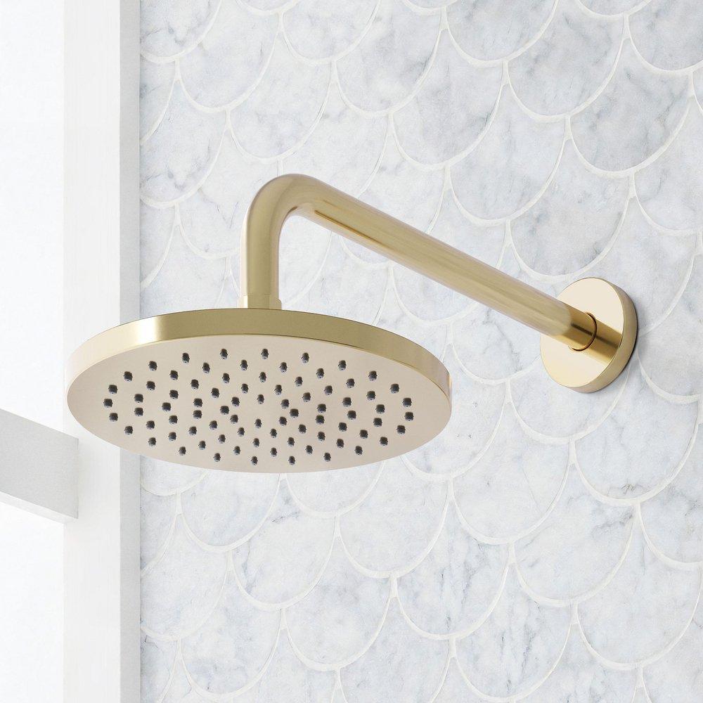 LEXIA THERMOSTATIC SHOWER SYSTEM WITH 3 BODY SPRAYS, SLIDE BAR AND HAND SHOWER - POLISHED BRASS 