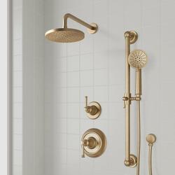 Pressure Balanced Shower System in Aged Brass with Rain Shower Head, Slide Bar, Hand Shower, Hose, Valve Trim and Diverter - Valve Included