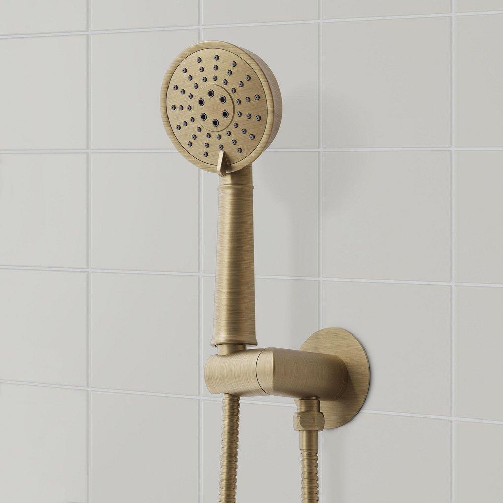 BEASLEY THERMOSTATIC SHOWER SYSTEM WITH 3 BODY SPRAYS AND HAND SHOWER - AGED BRASS 