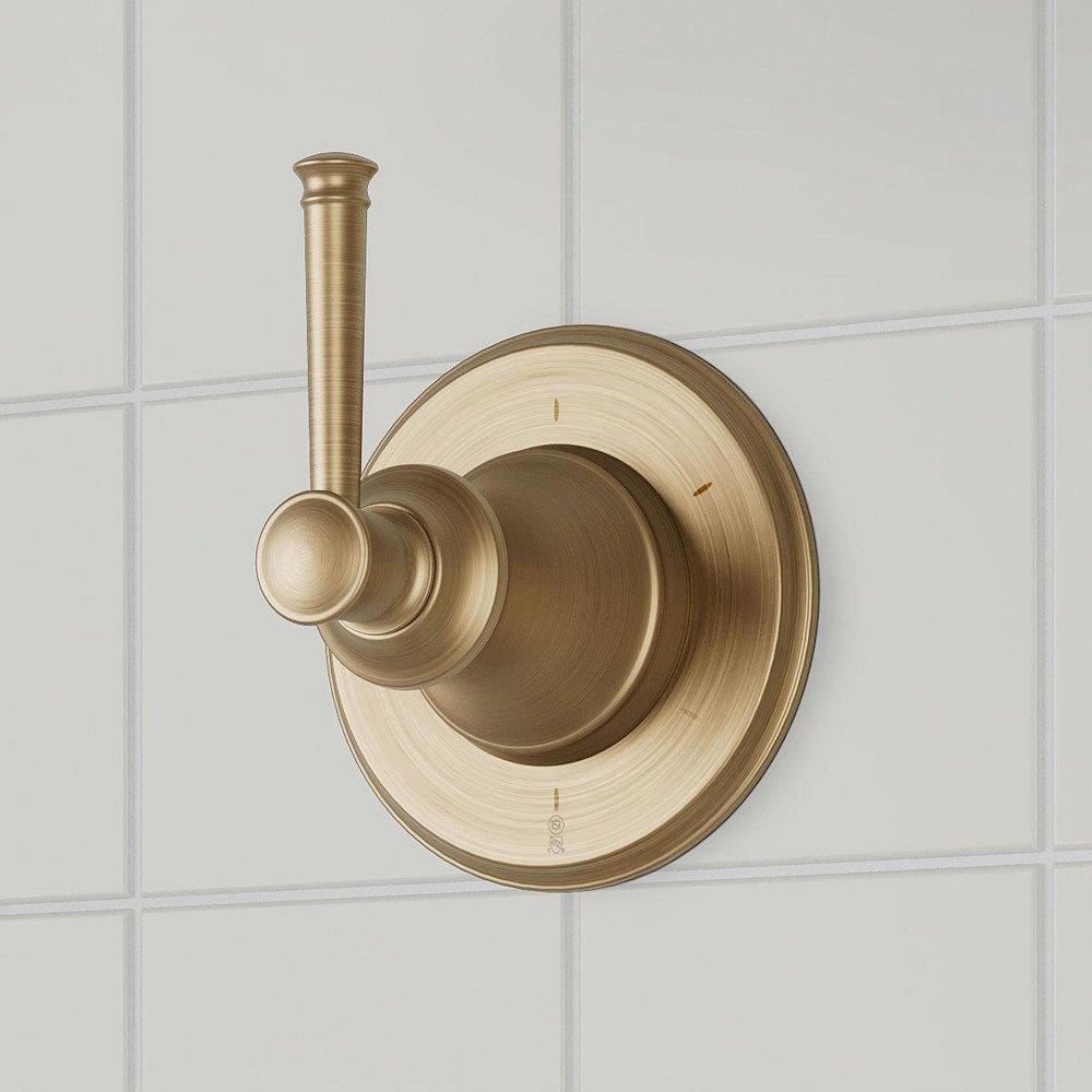 BEASLEY THERMOSTATIC SHOWER SYSTEM WITH 3 BODY SPRAYS, SLIDE BAR AND HAND SHOWER - AGED BRASS 