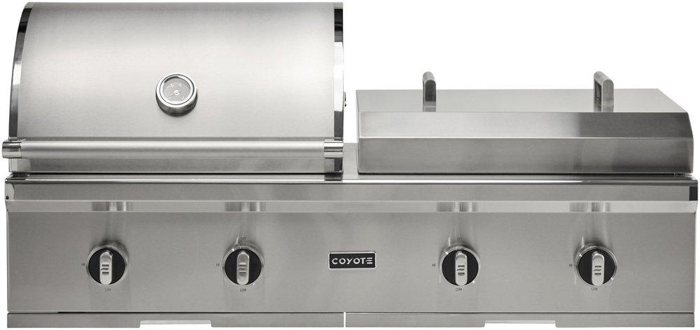 50" W Outdoor Built In Combination Side By Side Natural Gas Barbecue Grill and Flat Top Griddle in Stainless Steel 
