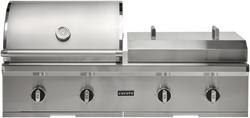 50" W Outdoor Built In Combination Side By Side Natural Gas Barbecue Grill and Flat Top Griddle in Stainless Steel