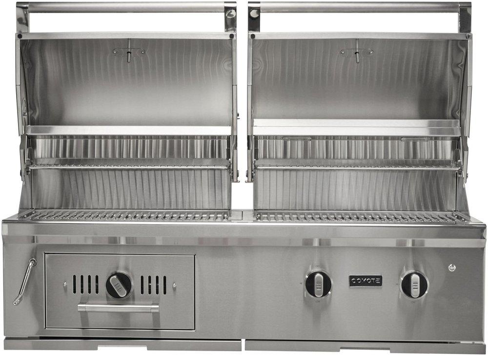 50" W Outdoor Built In Hybrid Side by Side Charcoal & Natural Gas Barbecue Grill in Stainless Steel 