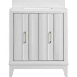 30 in. Free Standing Single Basin Vanity Set in Bright White with Engineered Stone Vanity Top