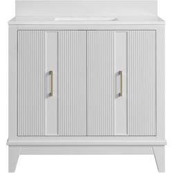 36 in. Free Standing Single Basin Vanity Set in Bright White with Engineered Stone Vanity Top