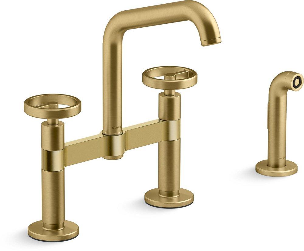 KOHLER Vibrant&reg; Brushed Moderne Brass BILLET DM BRIDGE - CIRCLE HDL SQUARE 