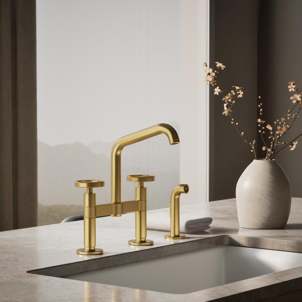 KOHLER Vibrant Brushed Moderne Brass BILLET DM BRIDGE - CIRCLE HDL SQUARE 