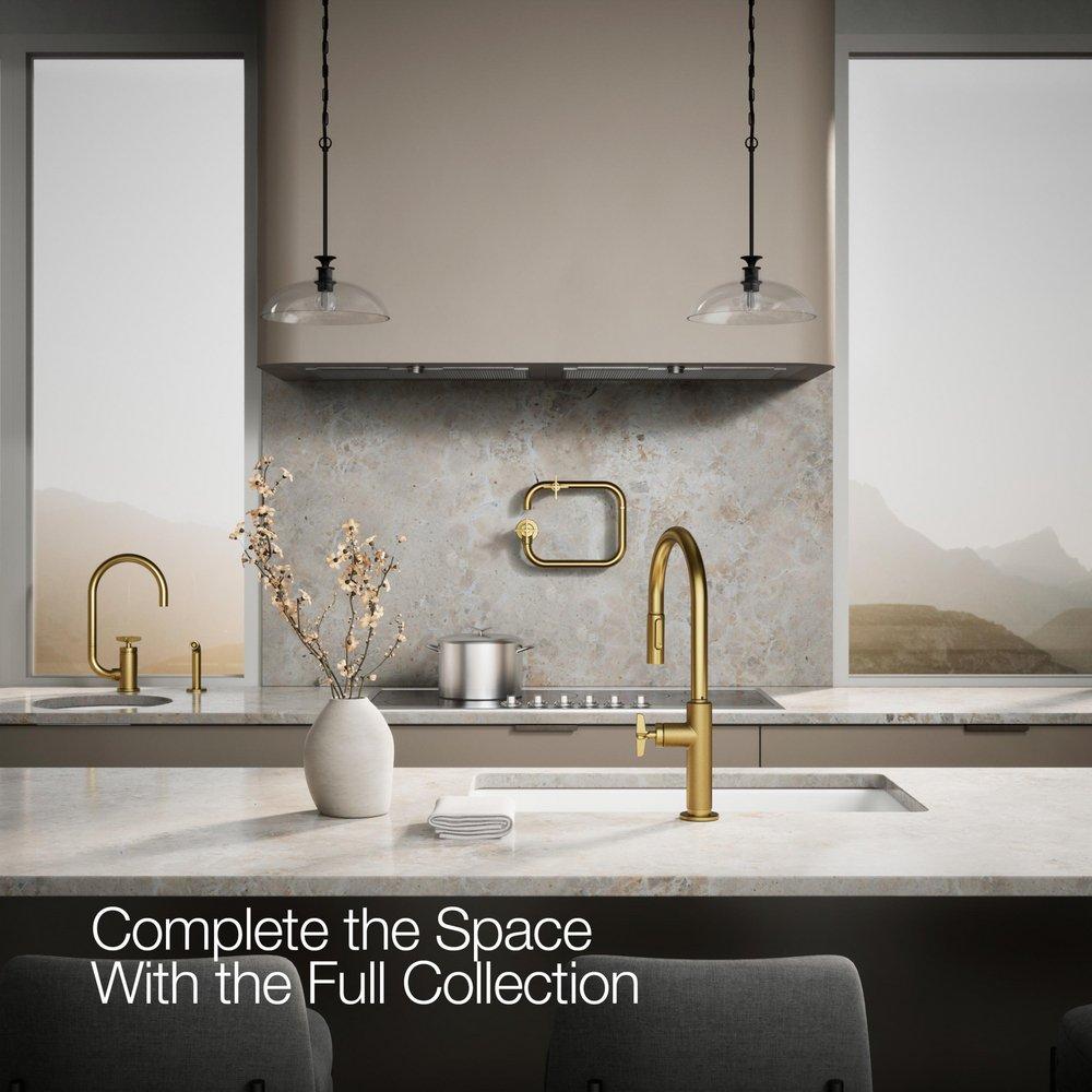 KOHLER Vibrant Brushed Moderne Brass BILLET PULL-DOWN - CROSS HANDLE 