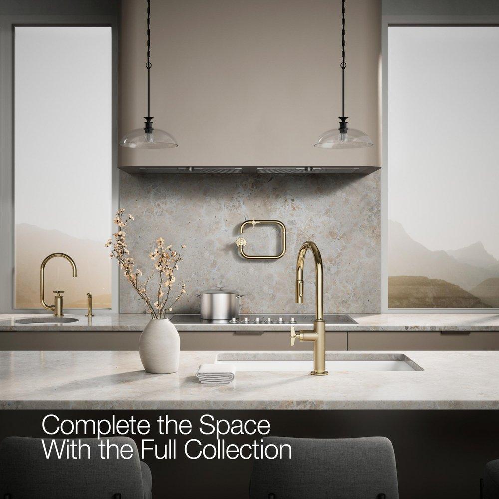 KOHLER Vibrant French Gold BILLET PULL-DOWN - CROSS HANDLE 