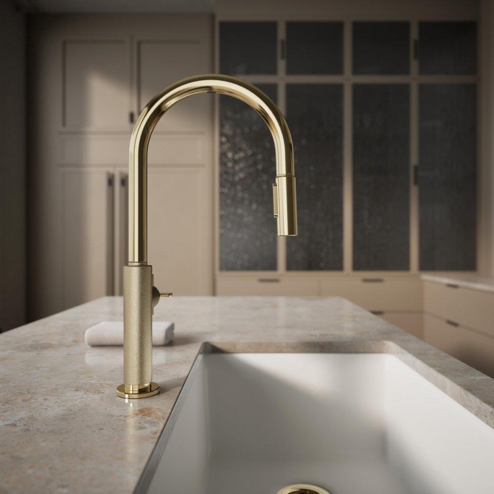 KOHLER Vibrant French Gold BILLET PULL-DOWN - CROSS HANDLE 