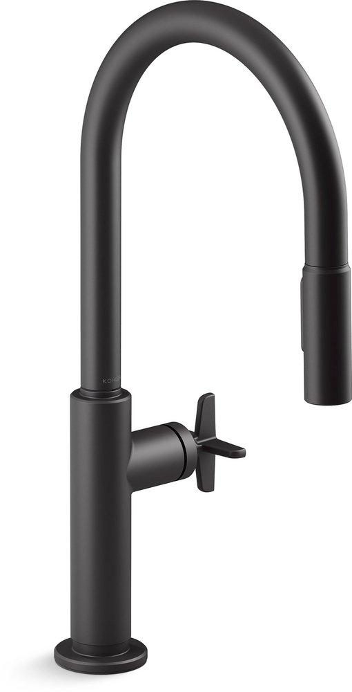 KOHLER Matte Black BILLET PULL-DOWN - CROSS HANDLE 