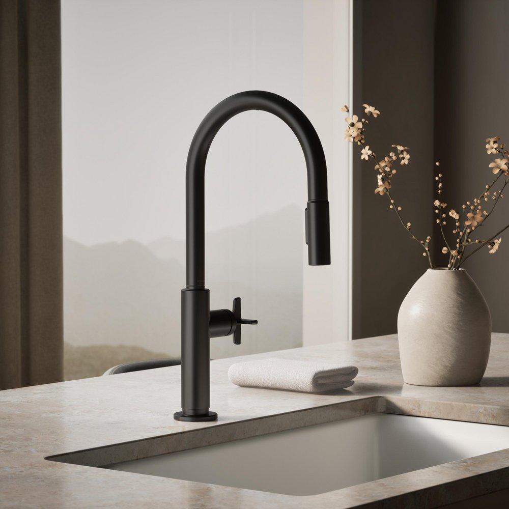KOHLER Matte Black BILLET PULL-DOWN - CROSS HANDLE 