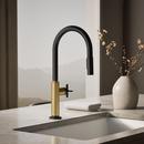 KOHLER Matte Black with Brushed Moderne Brass BILLET PULL-DOWN - CROSS HANDLE 