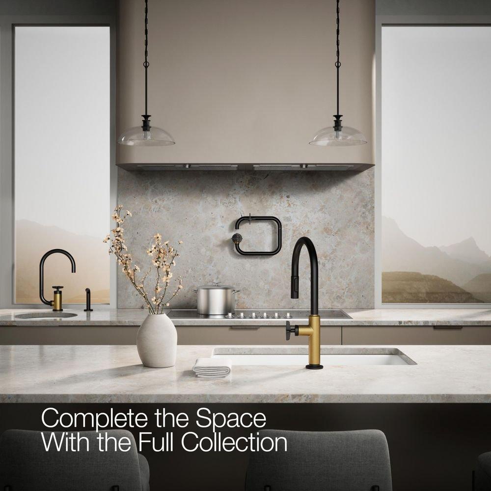 KOHLER Matte Black with Brushed Moderne Brass BILLET PULL-DOWN - CROSS HANDLE 
