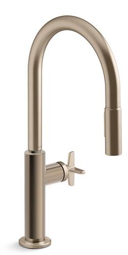 Single Handle Pull Down Kitchen Faucet with Cross Handle in Vibrant Brushed Bronze