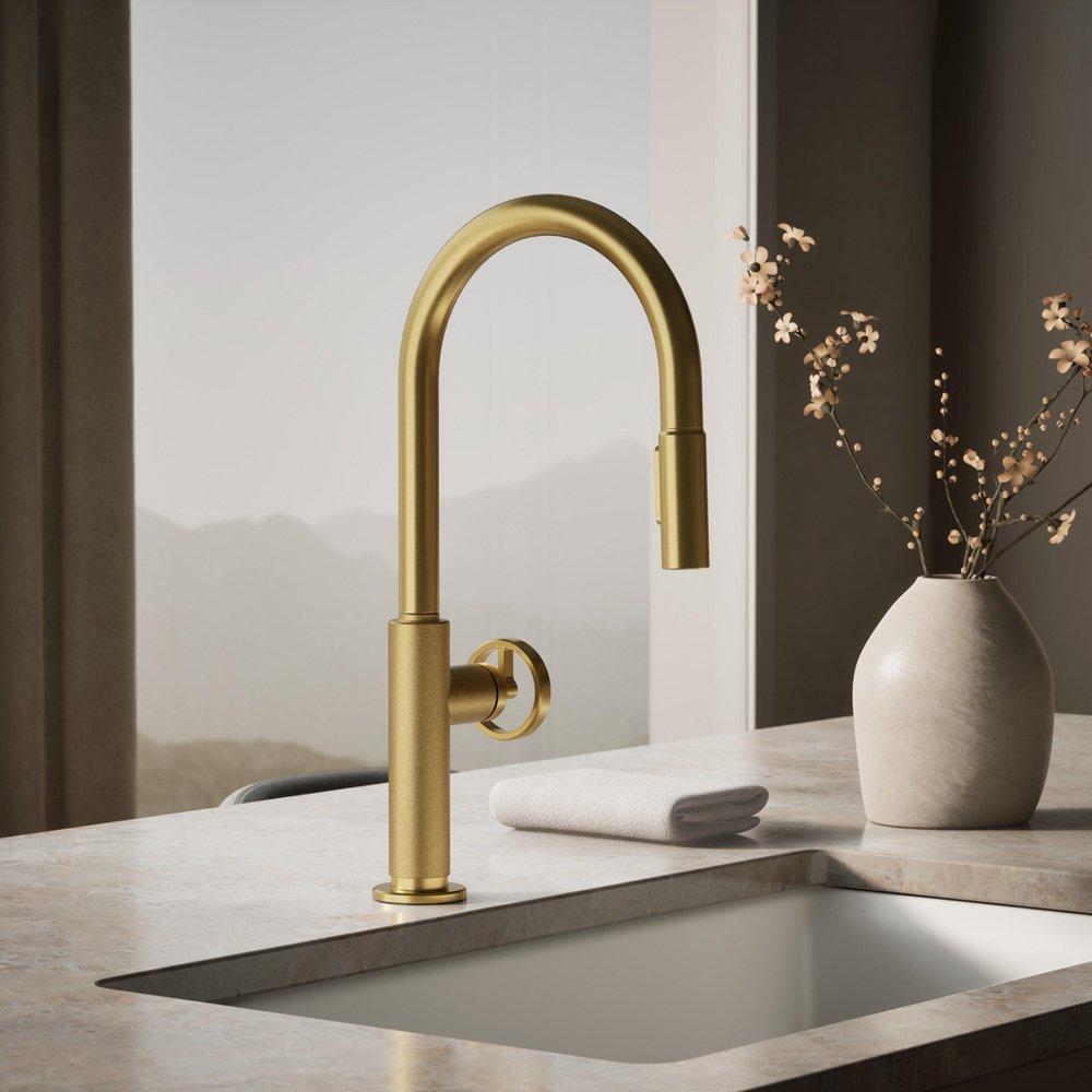 KOHLER Vibrant Brushed Moderne Brass BILLET PULL-DOWN - CIRCLE HANDLE 