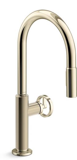 Single Handle Pull Down Kitchen Faucet with Knob Handle in Vibrant French Gold