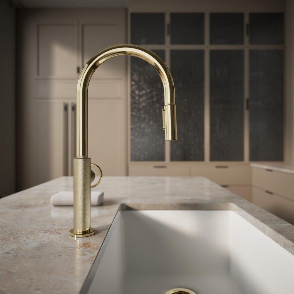 KOHLER Vibrant French Gold BILLET PULL-DOWN - CIRCLE HANDLE 