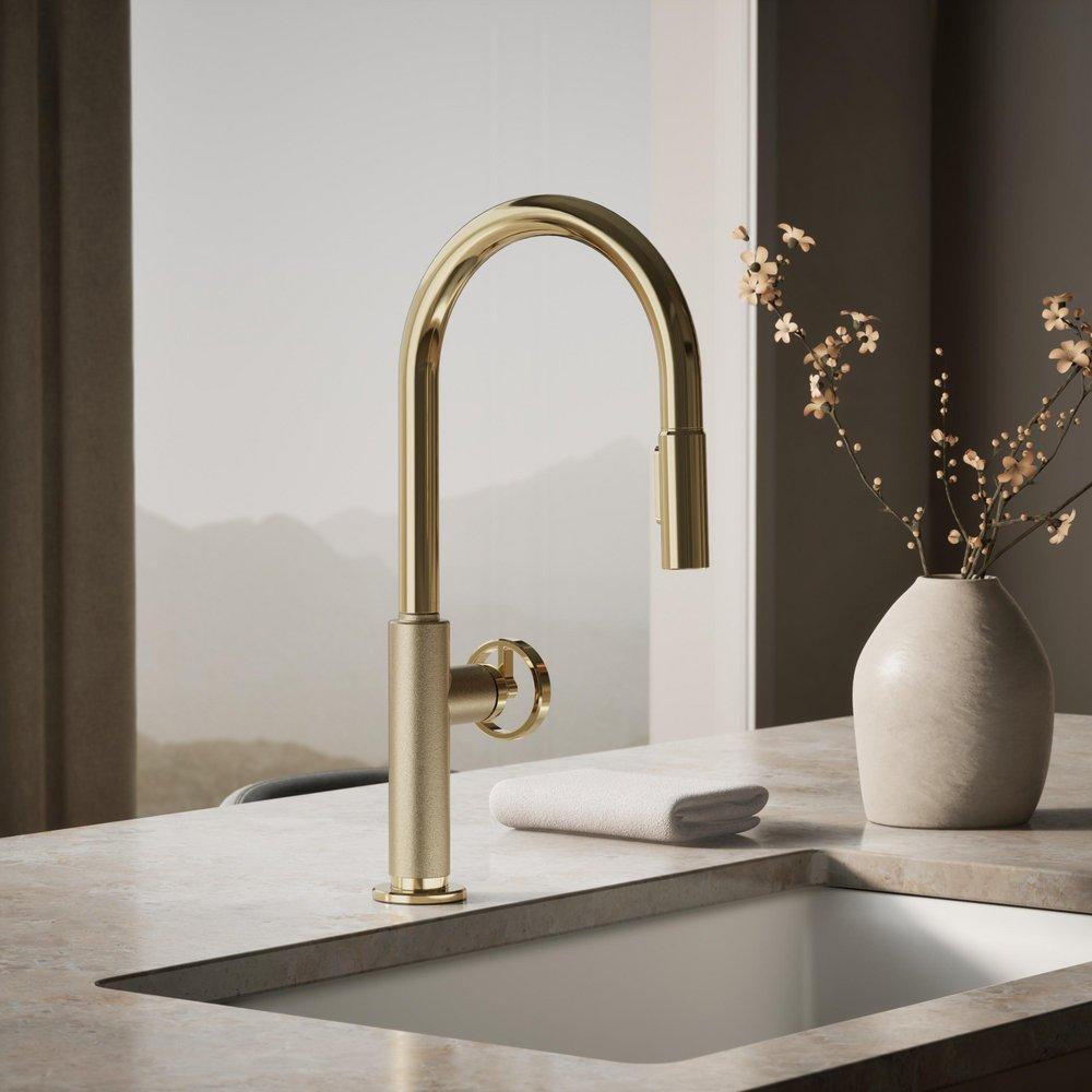 KOHLER Vibrant French Gold BILLET PULL-DOWN - CIRCLE HANDLE 
