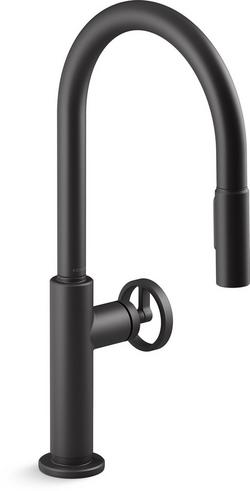 Single Handle Pull Down Kitchen Faucet with Knob Handle in Matte Black