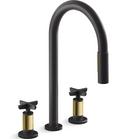 KOHLER Matte Black/Brushed Moderne Brass BILLET WIDESPREAD PD - CROSS 
