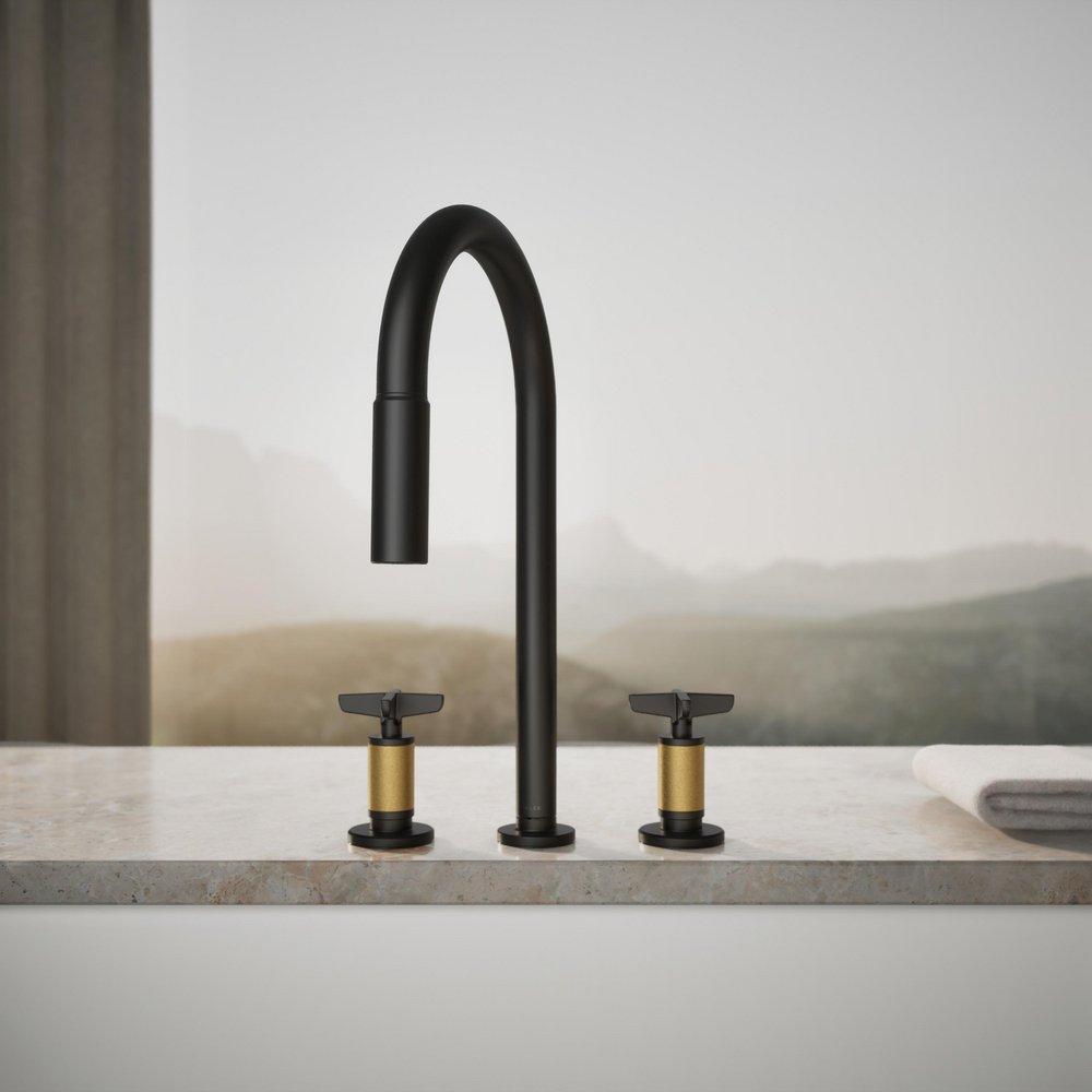 KOHLER Matte Black with Brushed Moderne Brass BILLET WIDESPREAD PD - CROSS 