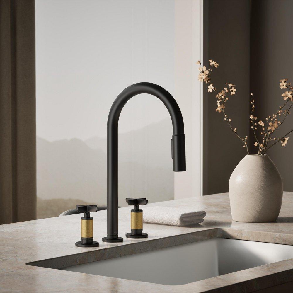 KOHLER Matte Black with Brushed Moderne Brass BILLET WIDESPREAD PD - CROSS 