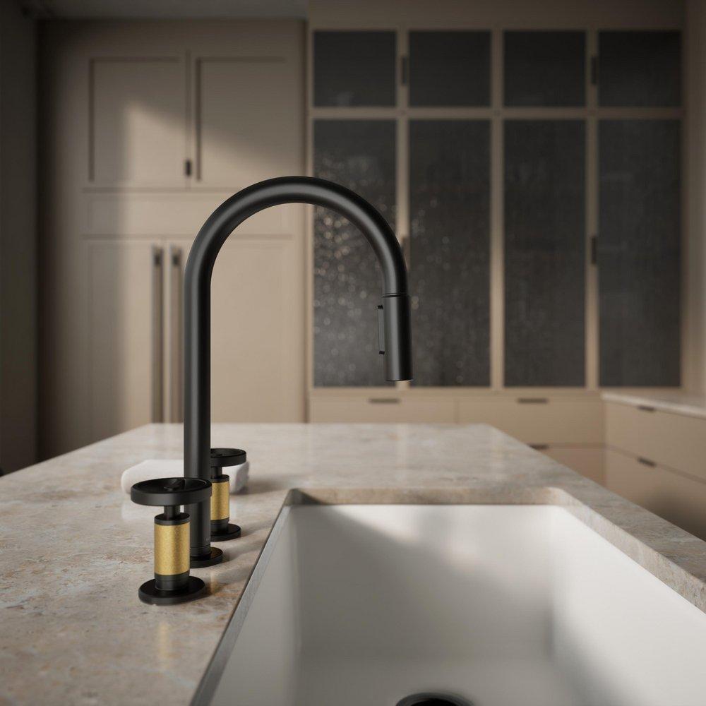 KOHLER Matte Black with Brushed Moderne Brass BILLET WIDESPREAD PD - CIRCLE 