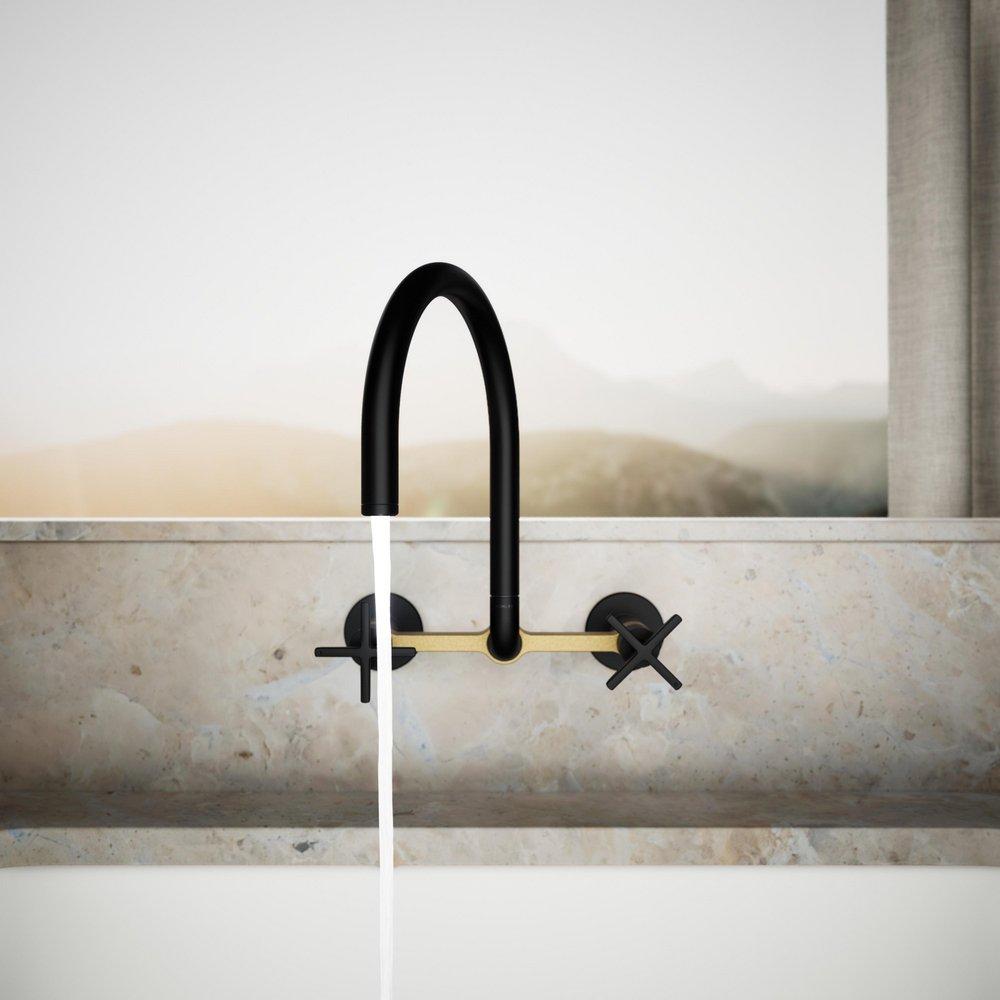 KOHLER Matte Black with Brushed Moderne Brass BILLET WM BRIDGE - CROSS HANDLE 