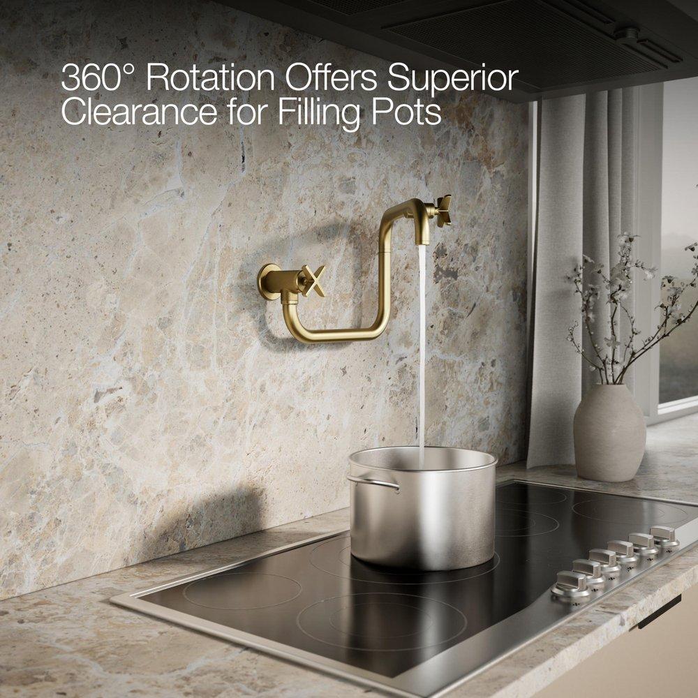 KOHLER Vibrant Brushed Moderne Brass BILLET WM POT FILLER - CROSS HANDLE 