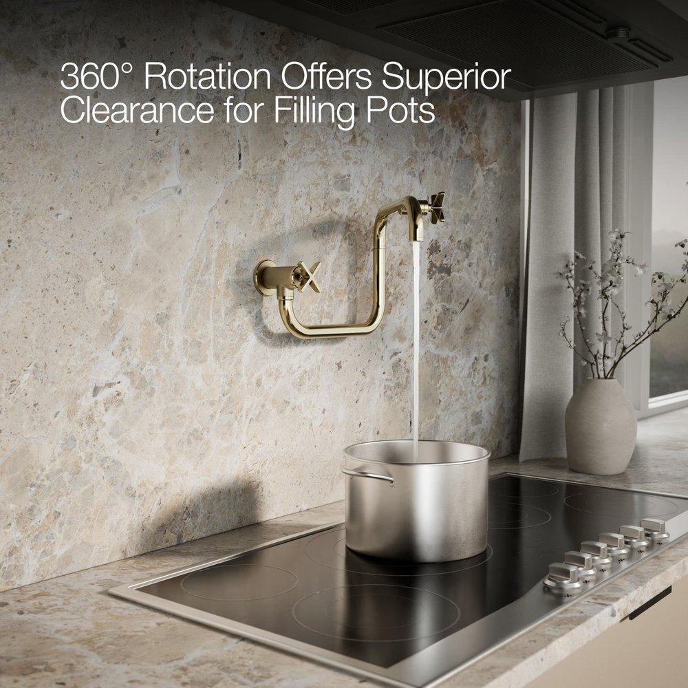 KOHLER Vibrant French Gold BILLET WM POT FILLER - CROSS HANDLE 