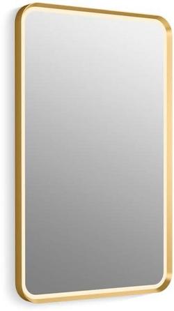 Ultrabright 22 x 34 in. Rectangular Lighted Framed Mirror in Moderne Brushed Gold
