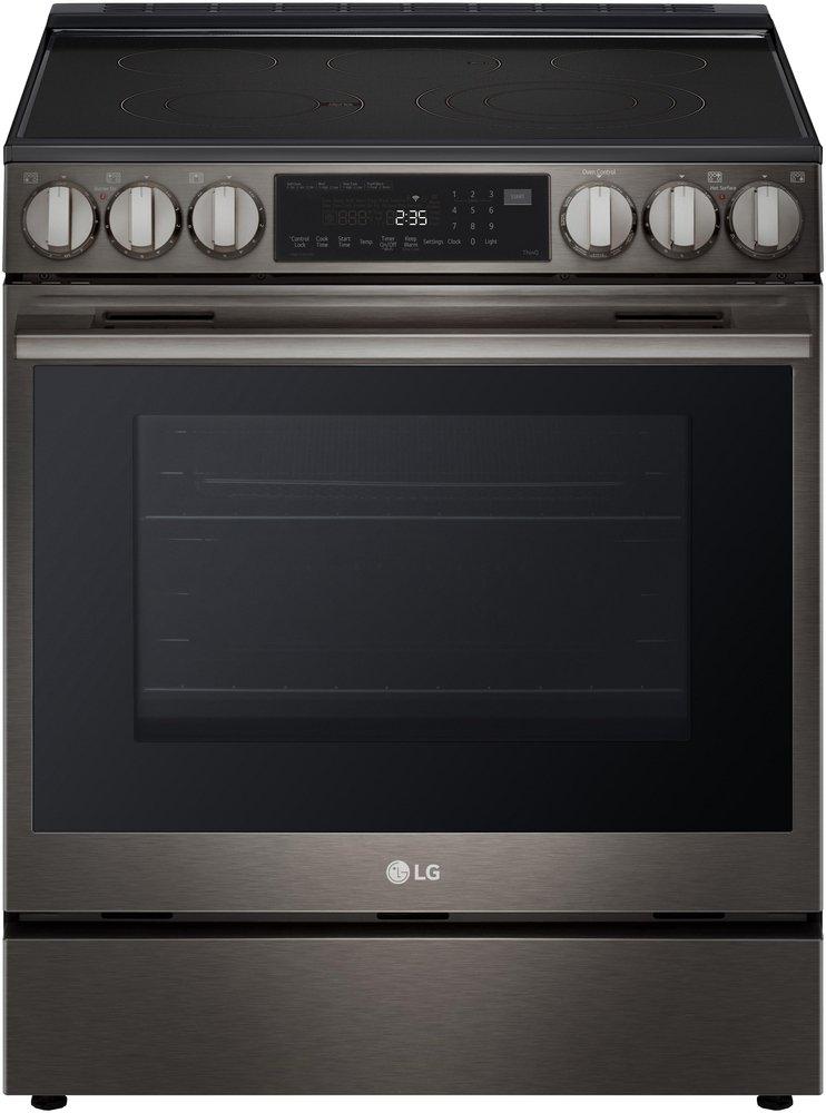 6.3 CU.FT. SMART ELECTRIC SINGLE OVEN SLIDE-IN RANGE INSTAVIEW AIR FRY PROBAKE CONVECTION EASYCLEAN SELF CLEAN THINQ BLACK STAINLESS STEEL E-STAR - NEW HANDLE 