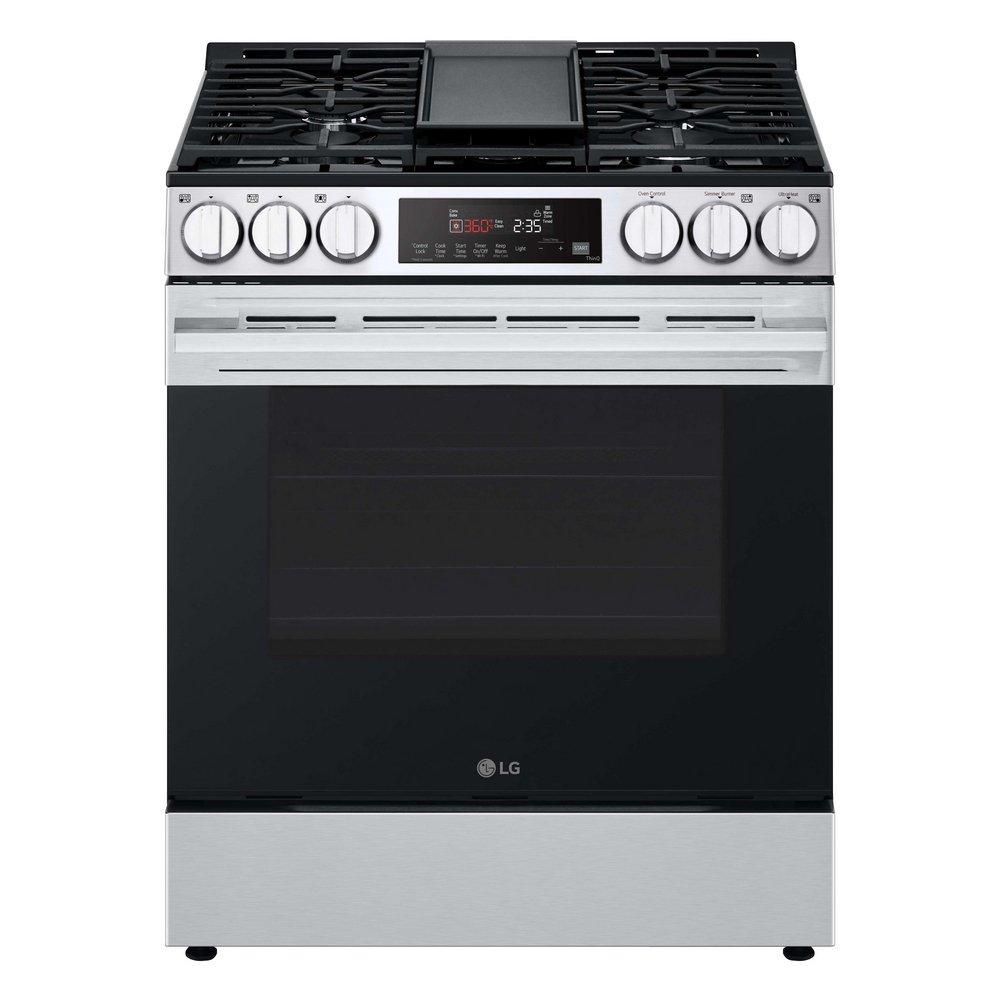 5.8 CU.FT. SMART GAS SINGLE OVEN SLIDE-IN RANGE AIR FRY FAN CONVECTION EASYCLEAN SELF CLEAN THINQ PRINTPROOF STAINLESS STEEL - NEW HANDLE 