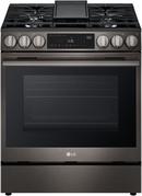 6.3 CU.FT. SMART GAS SINGLE OVEN SLIDE-IN RANGE INSTAVIEW AIR FRY PROBAKE CONVECTION EASYCLEAN SELF CLEAN THINQ BLACK STAINLESS STEEL - NEW HANDLE 