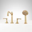 MARCEAU 4-HOLE ROMAN TUB FAUCET AND HAND SHOWER - LEVER HANDLES - AGED BRASS 