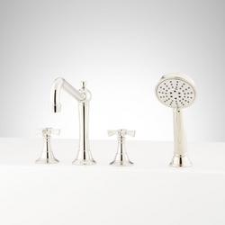 Roman Tub Faucet with Cross Handles and Hand Shower in Polished Nickel - Includes Rough-In Valve