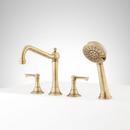 MARCEAU 4-HOLE ROMAN TUB FAUCET AND HAND SHOWER WITH ROUGH-IN VALVE - LEVER HANDLES - AGED BRASS 