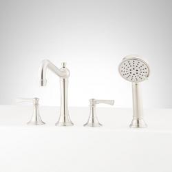 Roman Tub Faucet with Lever Handles and Hand Shower in Brushed Nickel - Includes Rough-In Valve