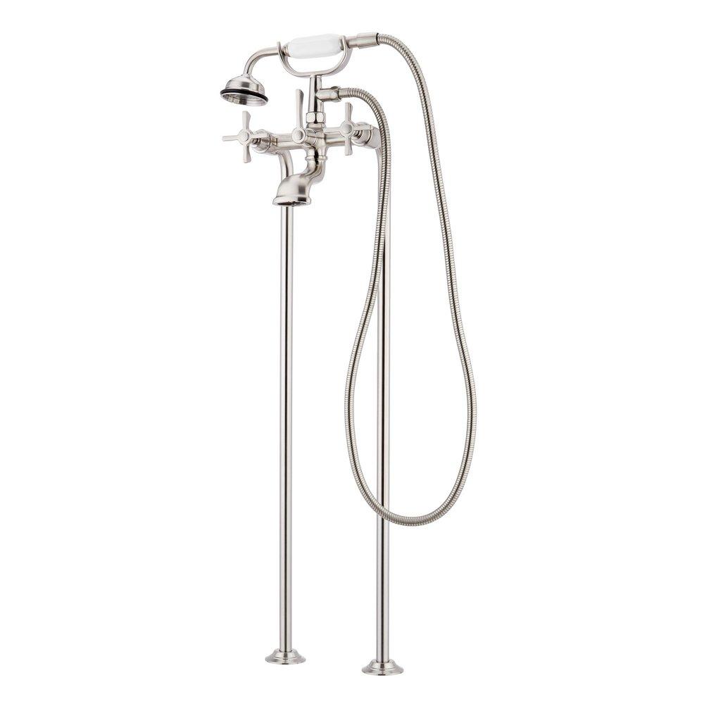 MARCEAU FREESTANDING TUB FAUCET WITH HAND SHOWER - CROSS HANDLES - BRUSHED NICKEL 