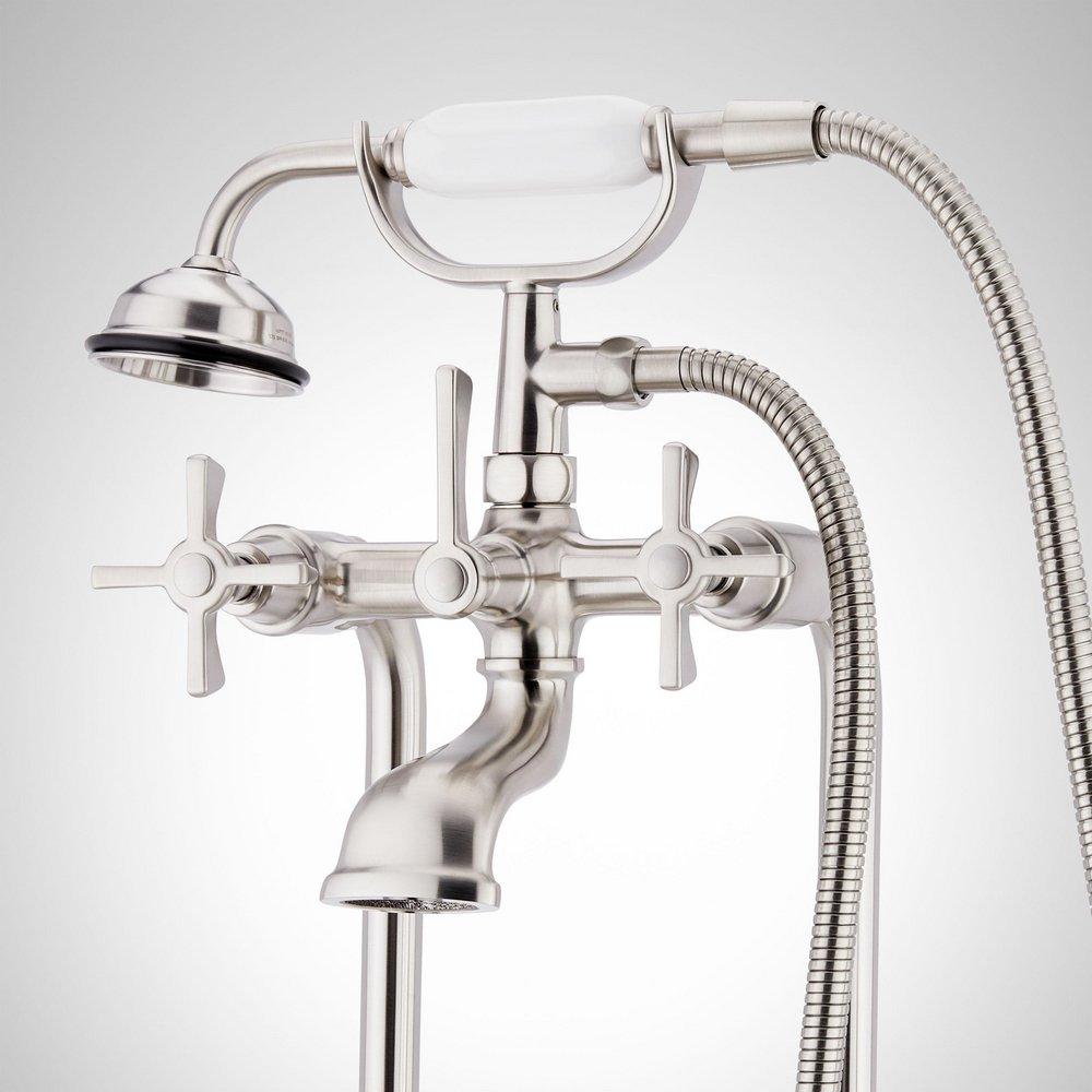 MARCEAU FREESTANDING TUB FAUCET WITH HAND SHOWER - CROSS HANDLES - BRUSHED NICKEL 