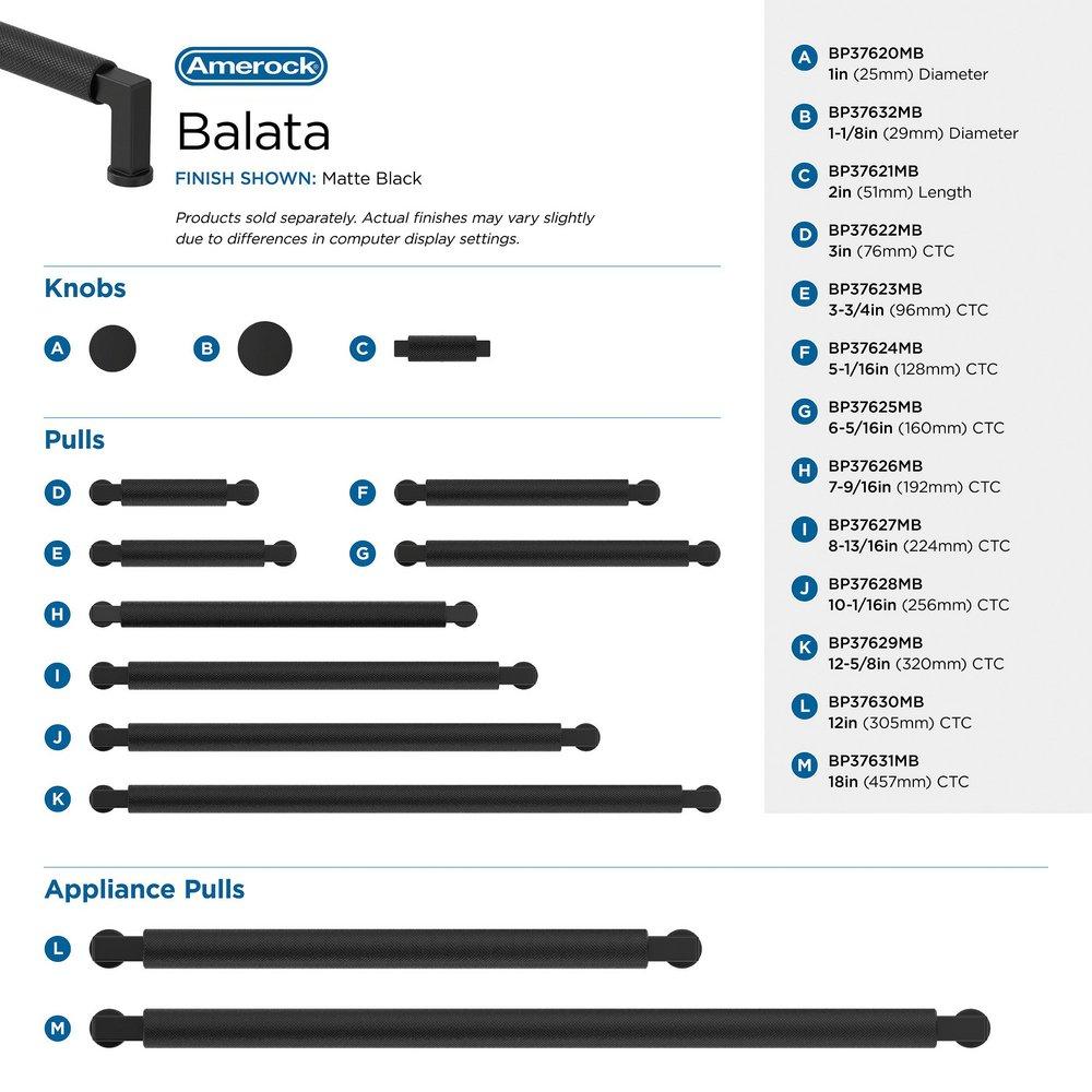 BALATA 1-1/8 INCH 29MM DIAMETER MATTE BLACK CABINET KNOB 