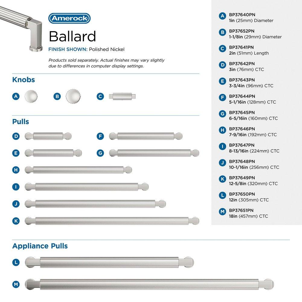 BALLARD 5-1/16 INCH 128MM CENTER-TO-CENTER POLISHED NICKEL CABINET PULL 