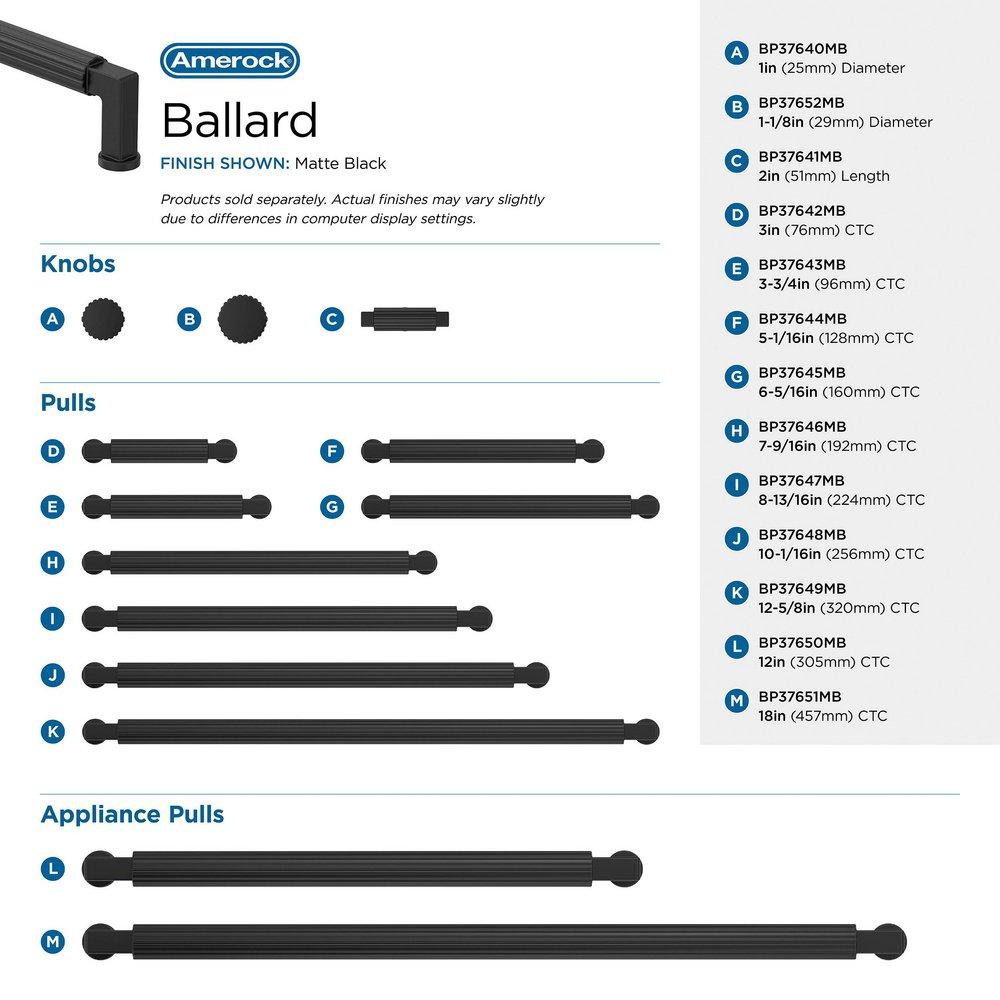 BALLARD 8-13/16 INCH 224MM CENTER-TO-CENTER MATTE BLACK CABINET PULL 