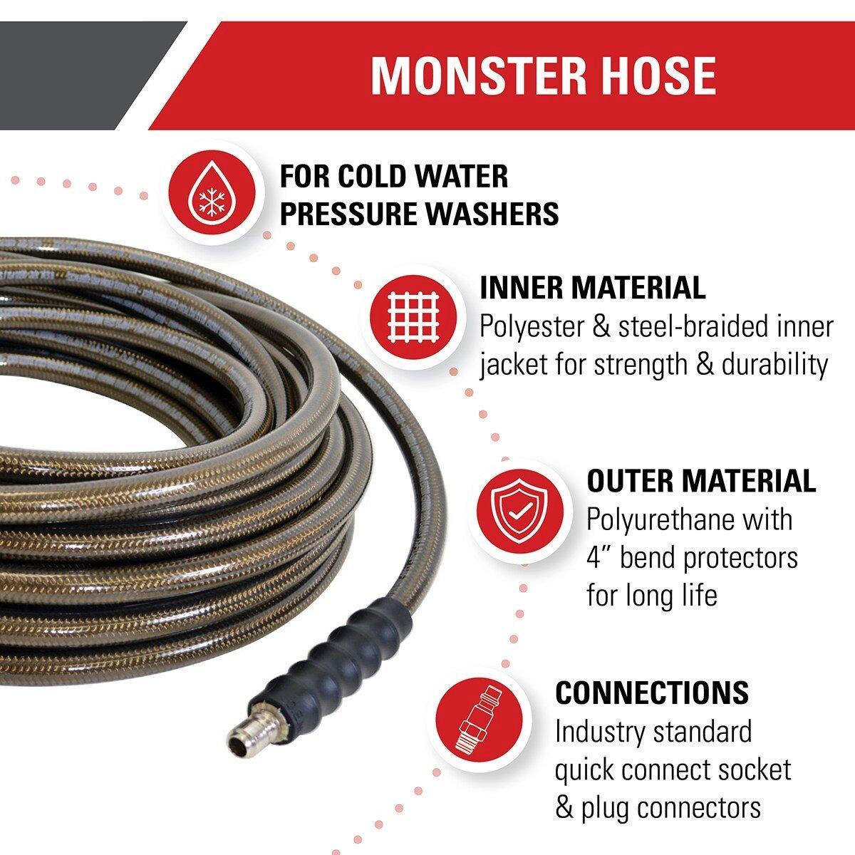 Monster 100-Foot (3/8") 4500 PSI High-Pressure Hose w/ Quick Connectors 