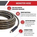 Monster 100-Foot (3/8") 4500 PSI High-Pressure Hose w/ Quick Connectors 