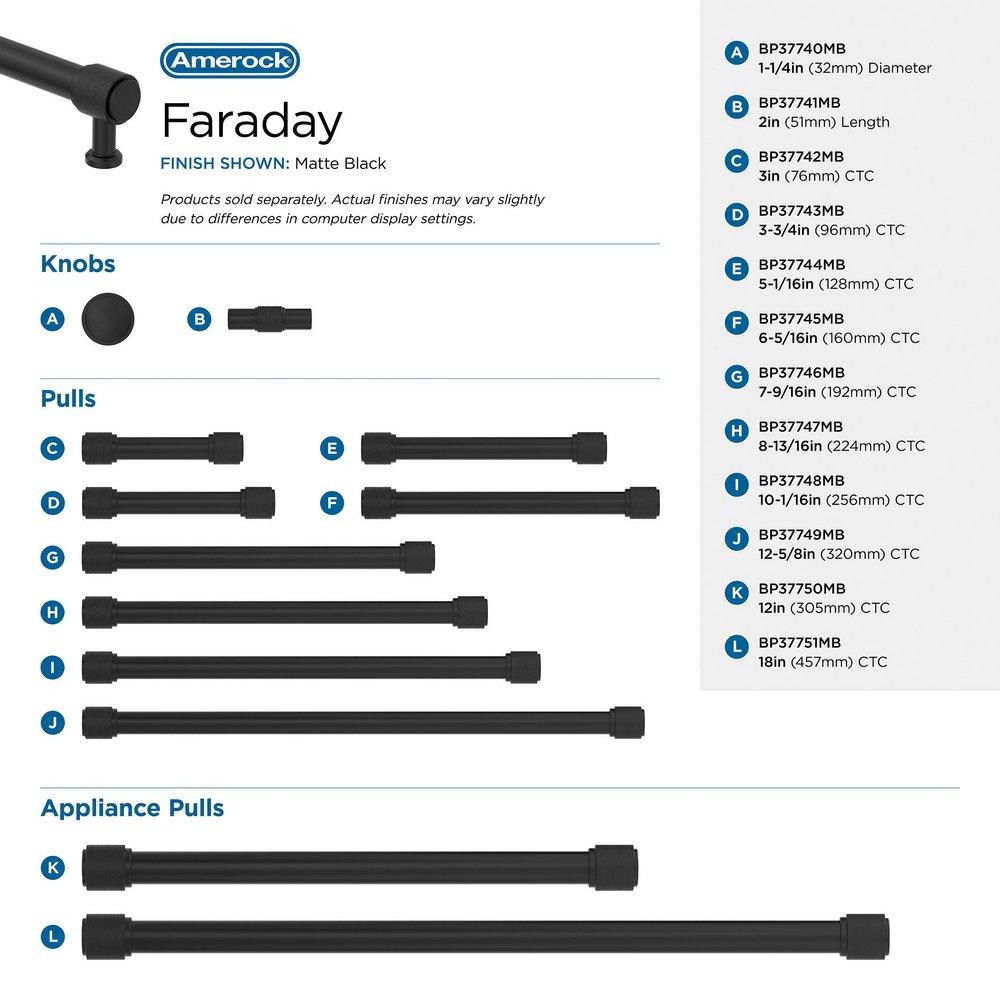 FARADAY 5-1/16 INCH 128MM CENTER-TO-CENTER MATTE BLACK CABINET PULL 